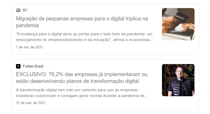 notícia mostrando a migração das empresas para o digital.